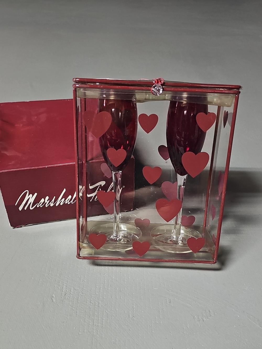VTG Marshall Fields Red Heart Champagne Flutes Set Of 2 Rare Find NWT
